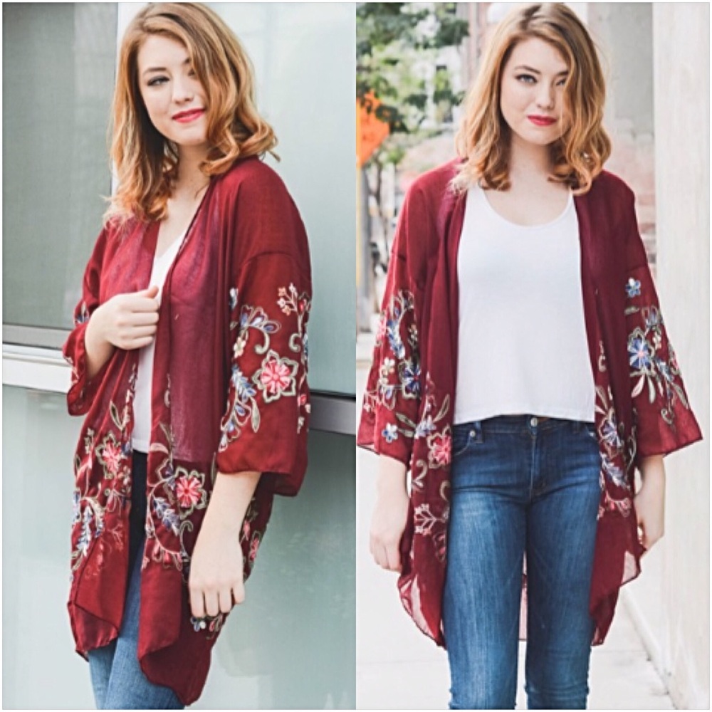 ‼️SALE Boho Floral Embroidered Kimono Cardi O/S - Picture 3 of 5